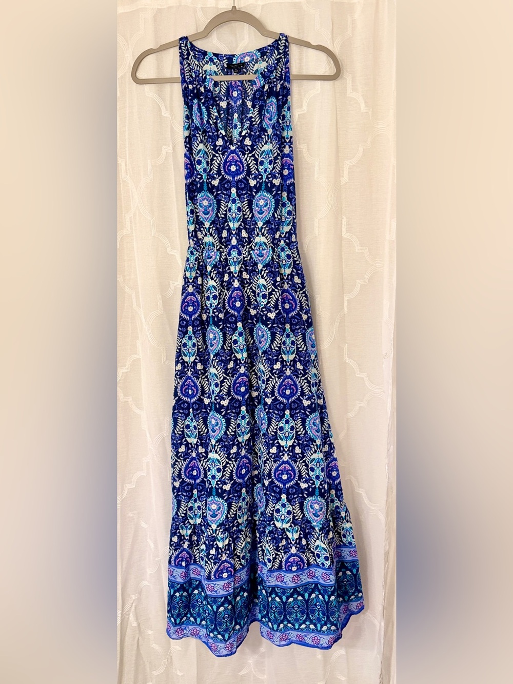 Talbots Blue Paisley Halter Maxi Dress Size 6 Sleeveless Lined Boho - Picture 3 of 16